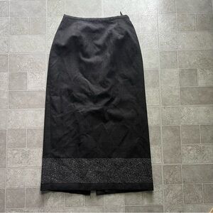 Wool Dark Grey Full Length Maxi Skirt Stripe Norton Mcnaugton Womens 10